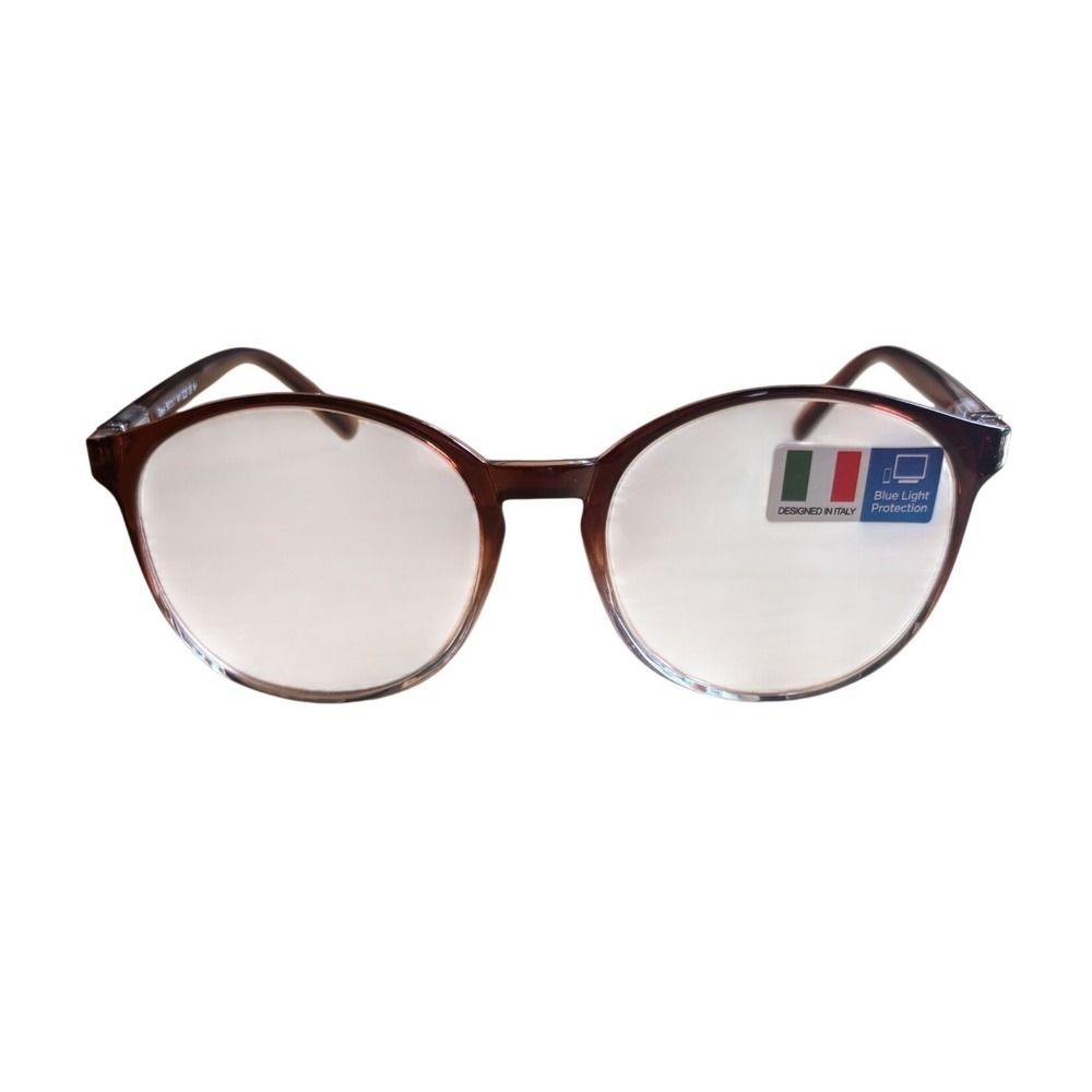 Designed in Italy Blue Light Glasses Unisex OS Brown Gradient NEW Round Frame